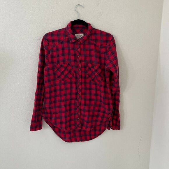 Abercrombie & Fitch Red Plaid Button Down Flannel Shirt Medium - Picture 3 of 11